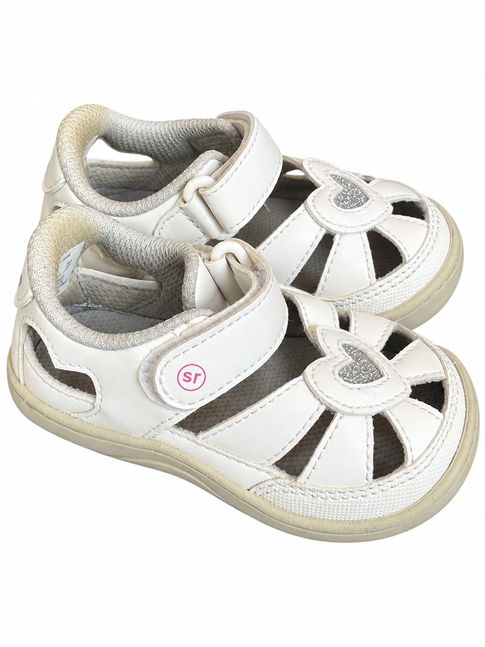 Stride Rite Toddler White Heart-Accent Sandals with Hook-and-Loop Strap